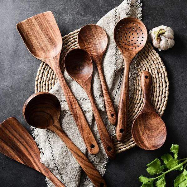 Modern Kitchen Utensils – 7-Piece Natural Cooking Set
